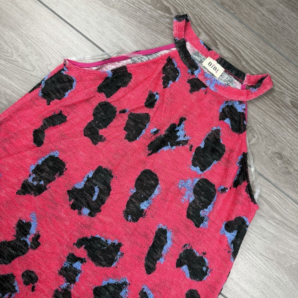Bibi Women's Sleeveless Leopard Print Halter Top Fuschia‎ Size Large